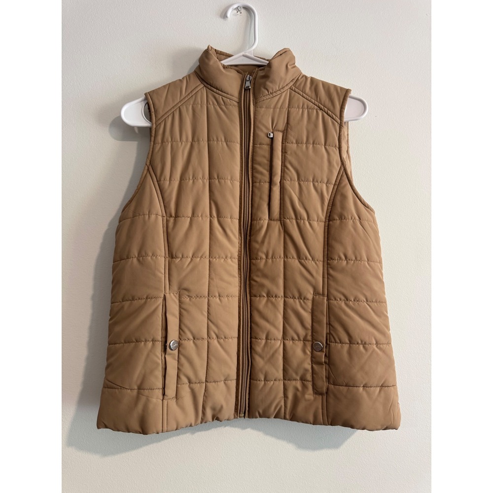 Lauren Ralph Lauren Quilted Puffer Vest Womens Size M Tan Pockets Equestrian